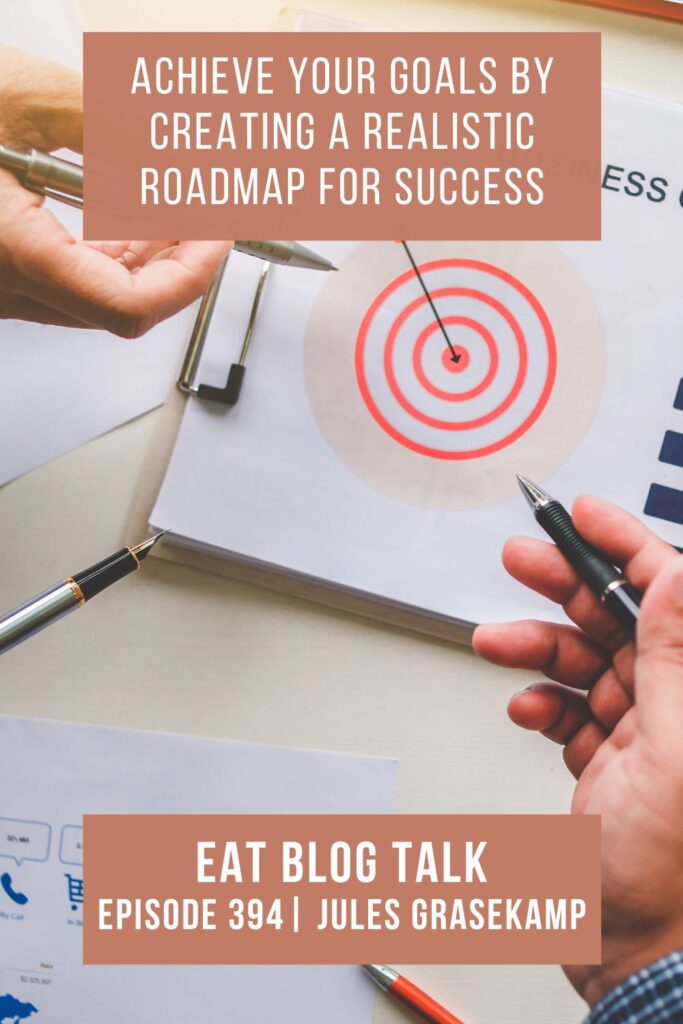 Pinterest image for episode 394 achieve your goals by creating a realistic roadmap for success with jules grasekamp. 